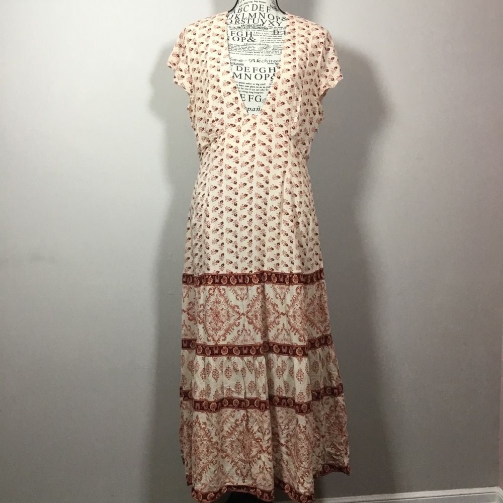 Free People red & cream Bella Notte maxi dress summer hippie boho sz 4 small